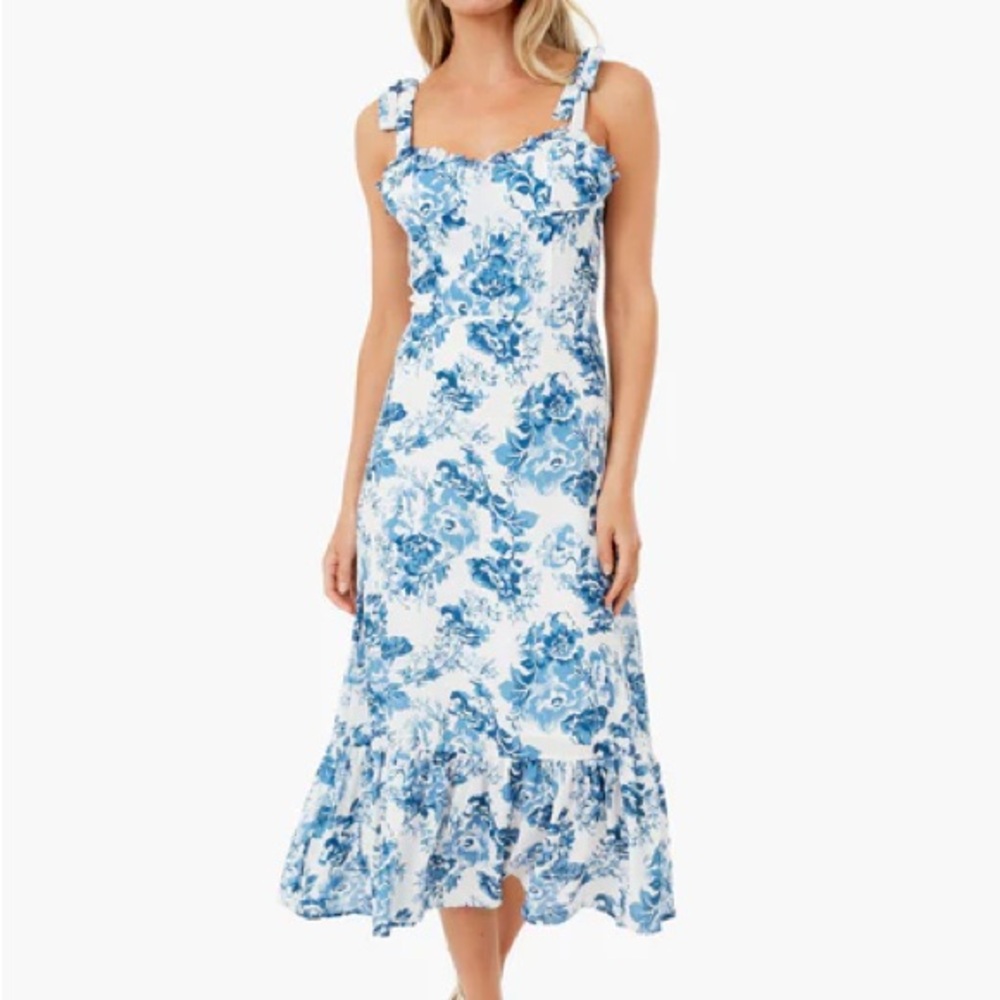 o.p.t Blue and White Floral Midi Dress